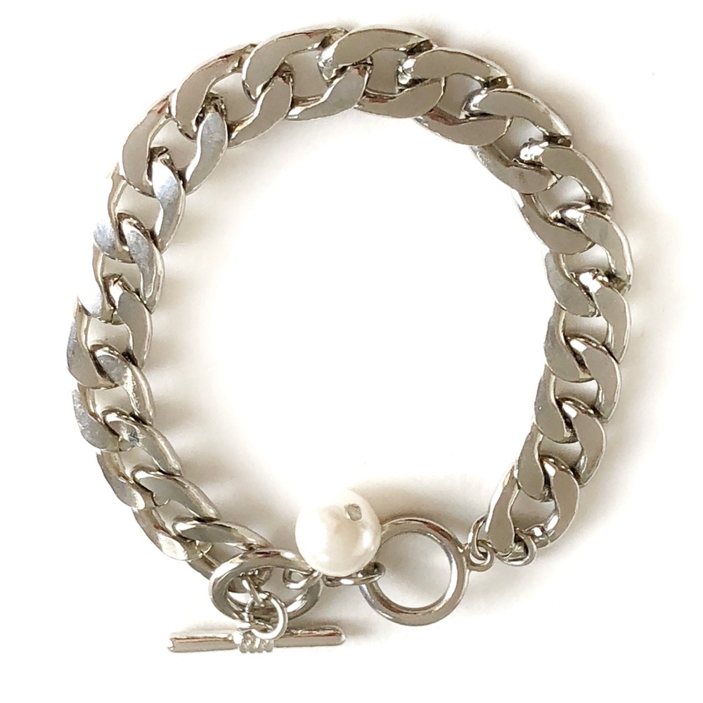 Juicy Couture Silver Chain Bracelet Toggle Closure Pearl Pendant Vintage EUC